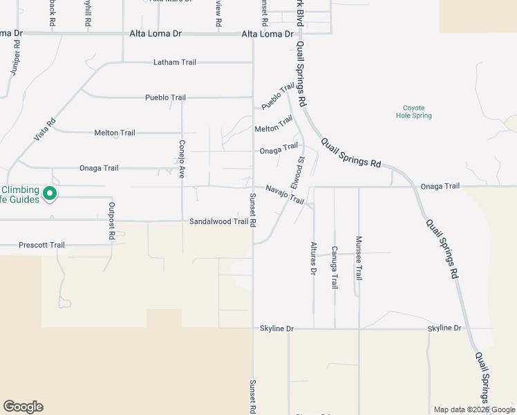 map of restaurants, bars, coffee shops, grocery stores, and more near 7795 Sunset Road in Joshua Tree