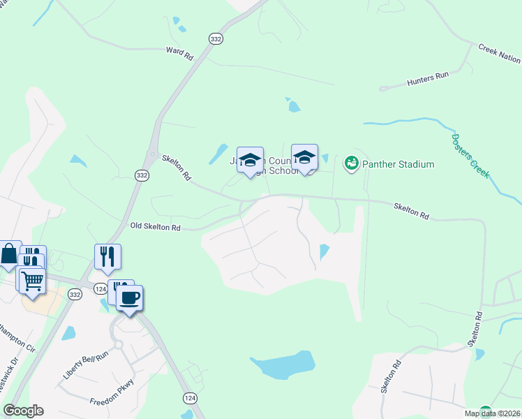 map of restaurants, bars, coffee shops, grocery stores, and more near 753 Timpelton Court in Hoschton