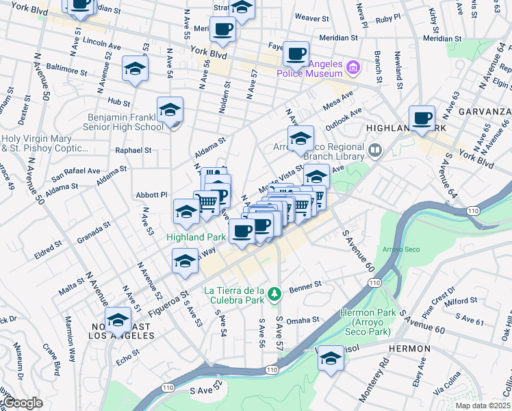 map of restaurants, bars, coffee shops, grocery stores, and more near 227 North Avenue 57 in Los Angeles