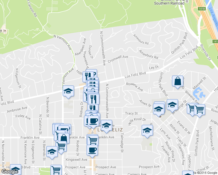 map of restaurants, bars, coffee shops, grocery stores, and more near in Los Angeles