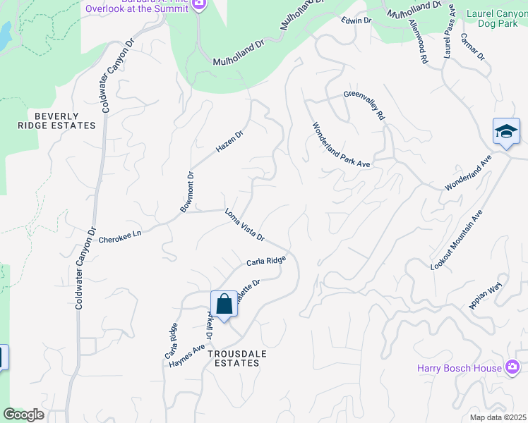 map of restaurants, bars, coffee shops, grocery stores, and more near 455 Castle Place in Beverly Hills