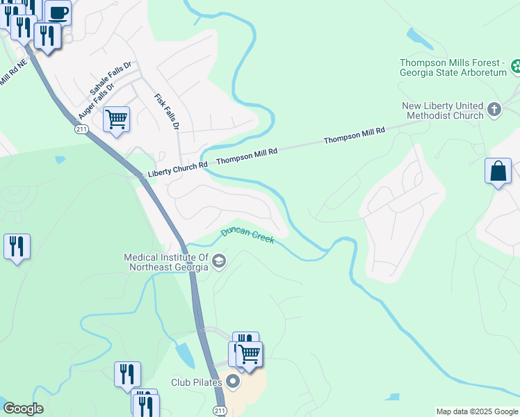 map of restaurants, bars, coffee shops, grocery stores, and more near 777 Sienna Valley Drive in Braselton