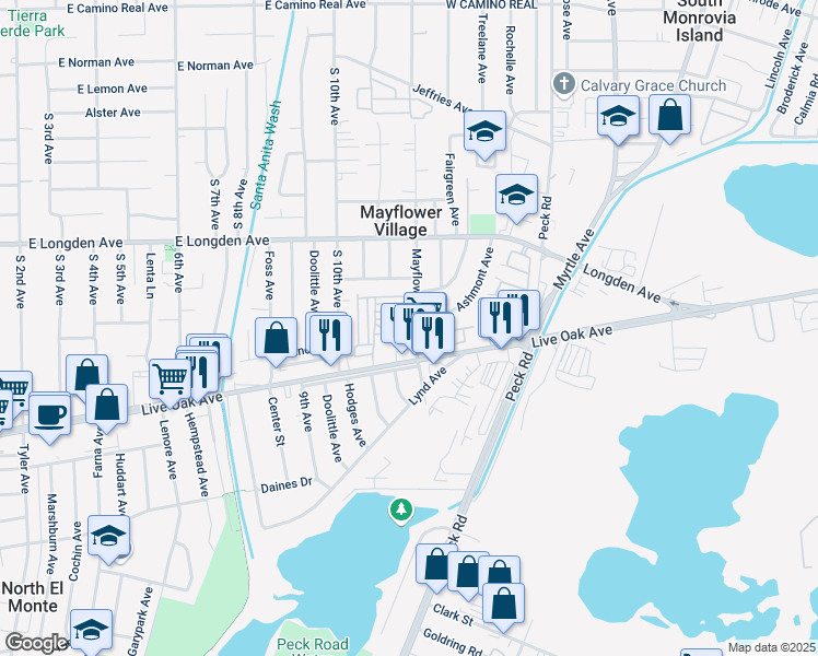 map of restaurants, bars, coffee shops, grocery stores, and more near in Arcadia