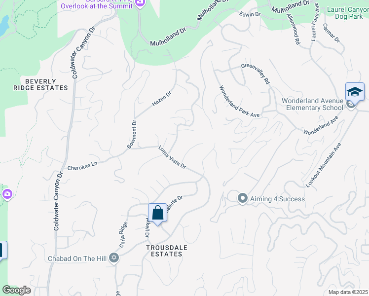 map of restaurants, bars, coffee shops, grocery stores, and more near 455 Castle Place in Beverly Hills