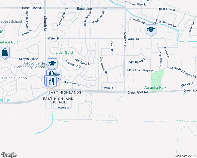 map of restaurants, bars, coffee shops, grocery stores, and more near 29330 Shelton Trail in Highland