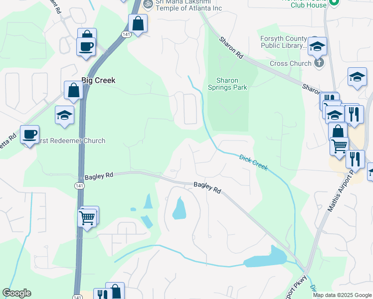 map of restaurants, bars, coffee shops, grocery stores, and more near 2280 Stonegate Dr in Cumming