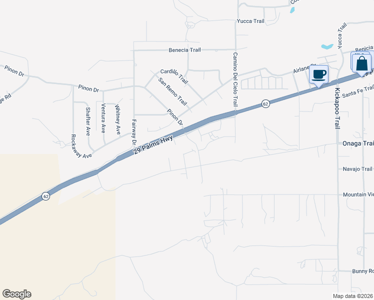 map of restaurants, bars, coffee shops, grocery stores, and more near 7731 Arrowhead Drive in Yucca Valley