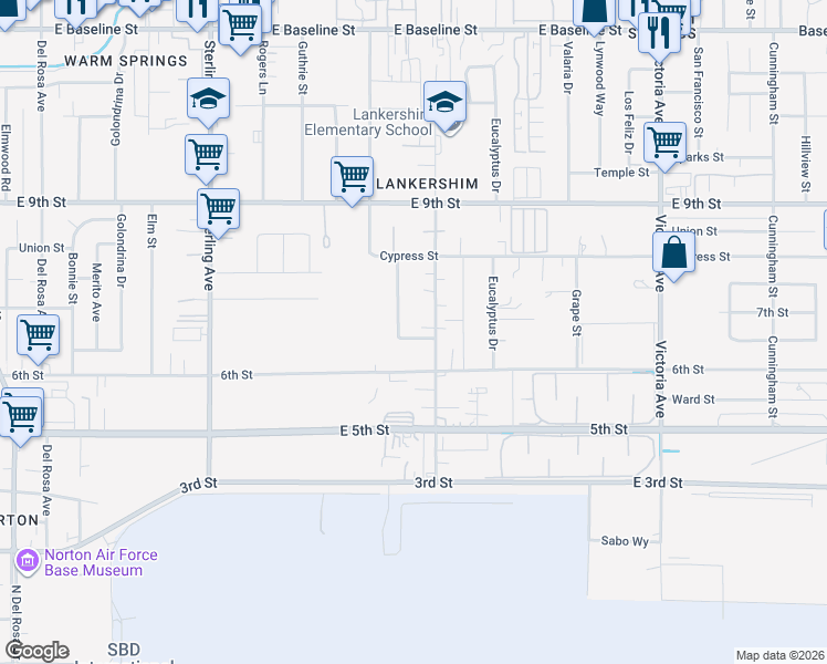 map of restaurants, bars, coffee shops, grocery stores, and more near 7871 McKinley Avenue in San Bernardino