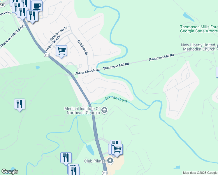 map of restaurants, bars, coffee shops, grocery stores, and more near 799 Sienna Valley Drive in Braselton