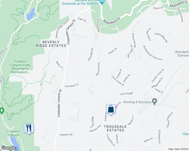 map of restaurants, bars, coffee shops, grocery stores, and more near 9401 Cherokee Lane in Beverly Hills