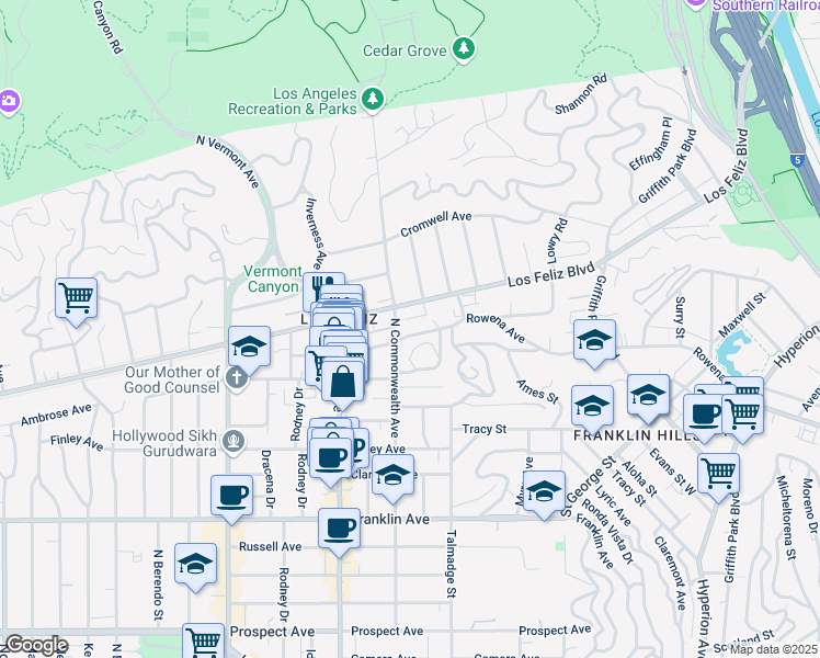 map of restaurants, bars, coffee shops, grocery stores, and more near 4241 Avocado Street in Los Angeles