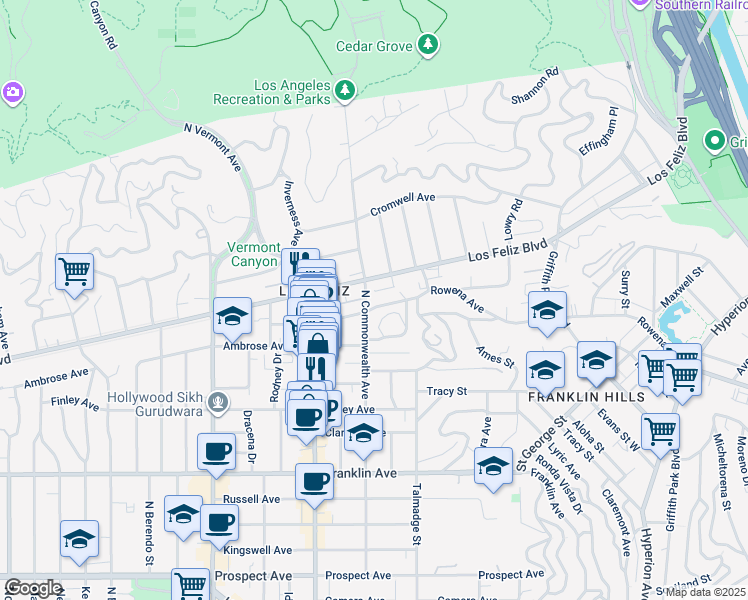 map of restaurants, bars, coffee shops, grocery stores, and more near in Los Angeles