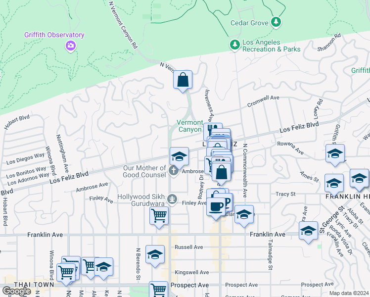 map of restaurants, bars, coffee shops, grocery stores, and more near 4609 Los Feliz Boulevard in Los Angeles