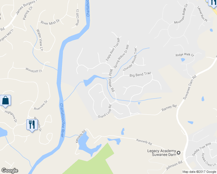 map of restaurants, bars, coffee shops, grocery stores, and more near 5960 Wild Timber Road in Sugar Hill