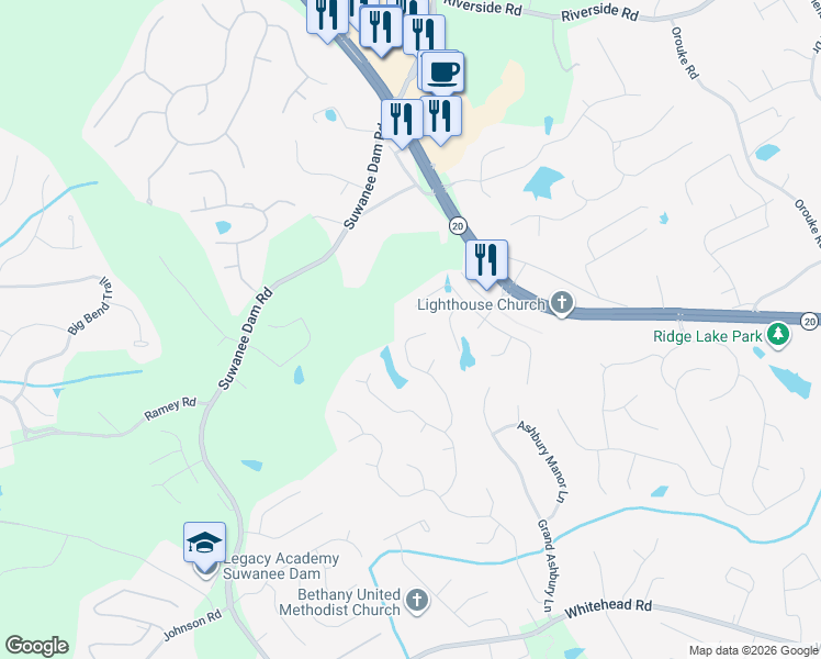 map of restaurants, bars, coffee shops, grocery stores, and more near 5824 Tattersall Terrace in Sugar Hill