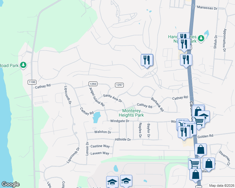 map of restaurants, bars, coffee shops, grocery stores, and more near 414 Redwood Road in Wilmington