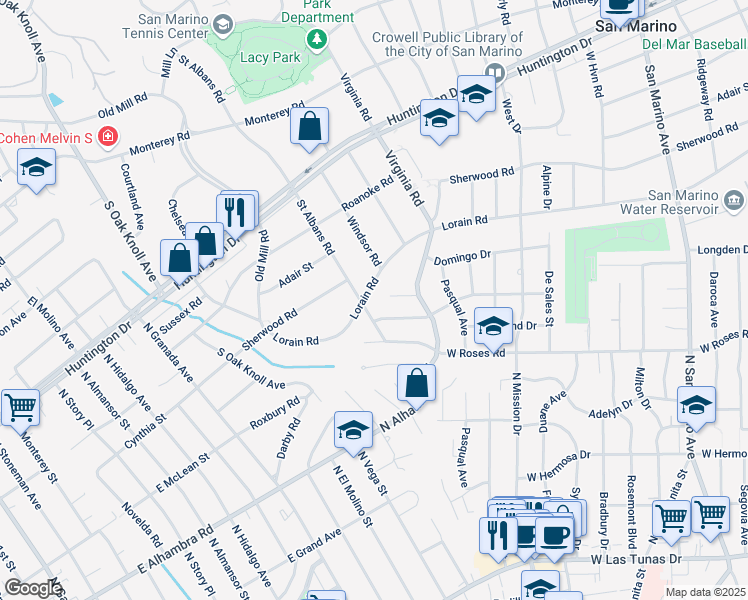 map of restaurants, bars, coffee shops, grocery stores, and more near 1320 Lorain Road in San Marino