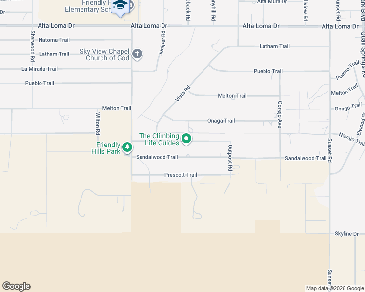 map of restaurants, bars, coffee shops, grocery stores, and more near 61105 Navajo Trail in Joshua Tree