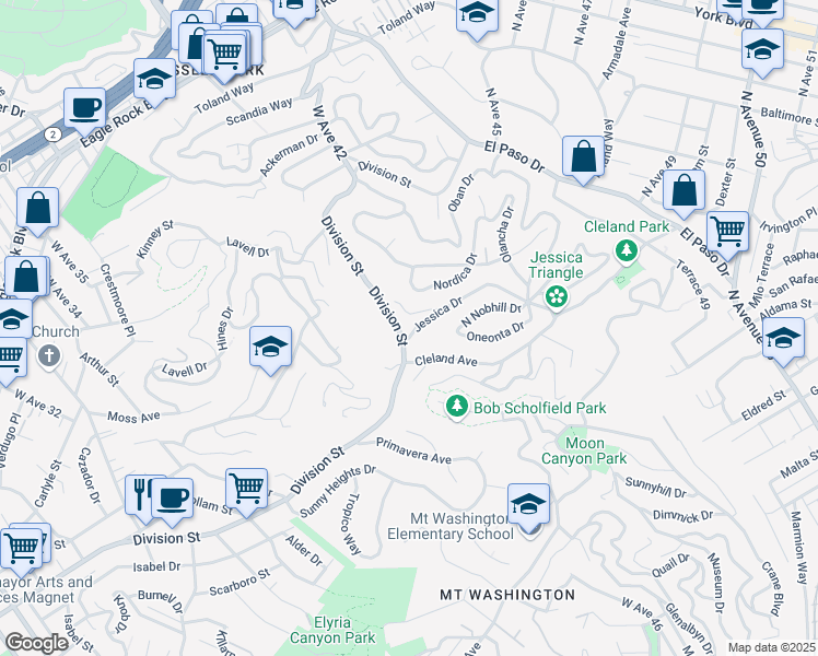map of restaurants, bars, coffee shops, grocery stores, and more near 4509 Jessica Drive in Los Angeles
