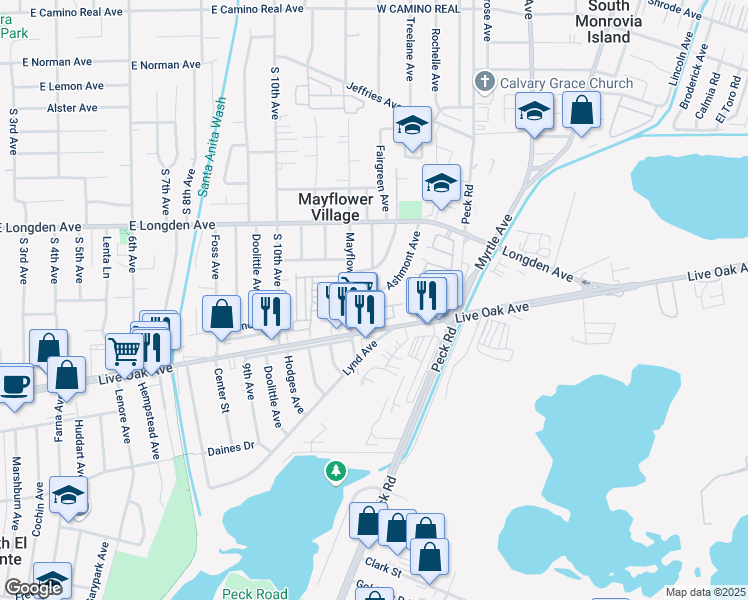 map of restaurants, bars, coffee shops, grocery stores, and more near 2928 Ashmont Avenue in Arcadia