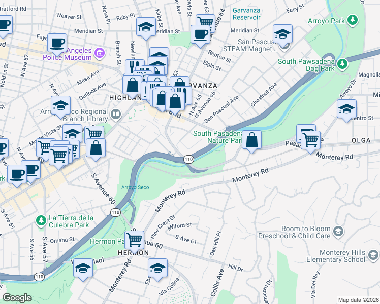 map of restaurants, bars, coffee shops, grocery stores, and more near 254 Thorne Street in Los Angeles