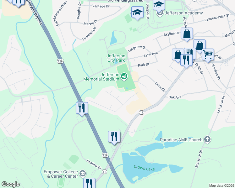 map of restaurants, bars, coffee shops, grocery stores, and more near 29 Cotton Court in Jefferson