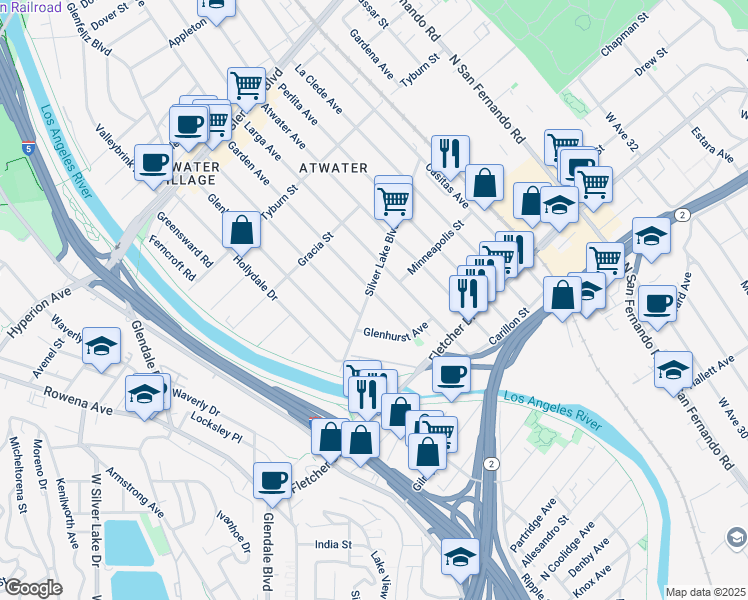 map of restaurants, bars, coffee shops, grocery stores, and more near 3145 Garden Avenue in Los Angeles
