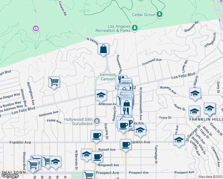 map of restaurants, bars, coffee shops, grocery stores, and more near 4609 Los Feliz Boulevard in Los Angeles