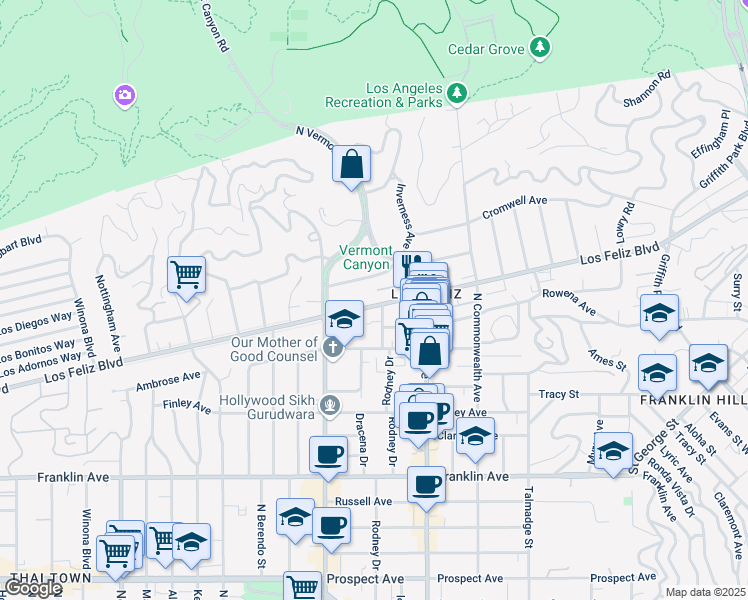 map of restaurants, bars, coffee shops, grocery stores, and more near 4609 Los Feliz Boulevard in Los Angeles