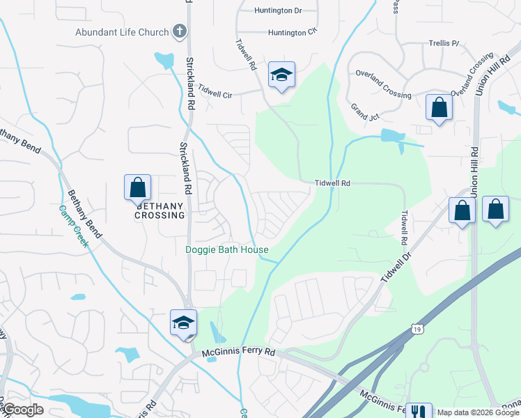 map of restaurants, bars, coffee shops, grocery stores, and more near 540 Central Park Overlook in Alpharetta