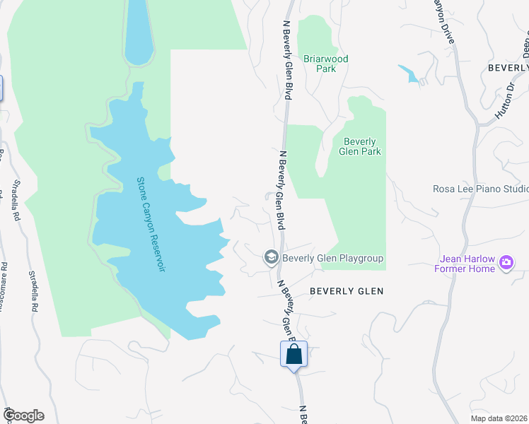 map of restaurants, bars, coffee shops, grocery stores, and more near Bushrod Lane in Los Angeles