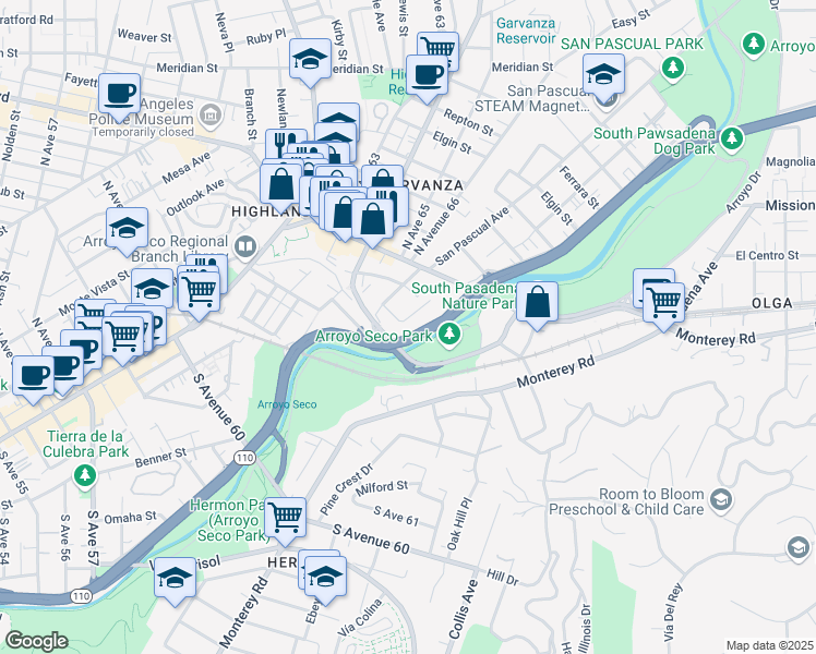 map of restaurants, bars, coffee shops, grocery stores, and more near 254 Thorne Street in Los Angeles