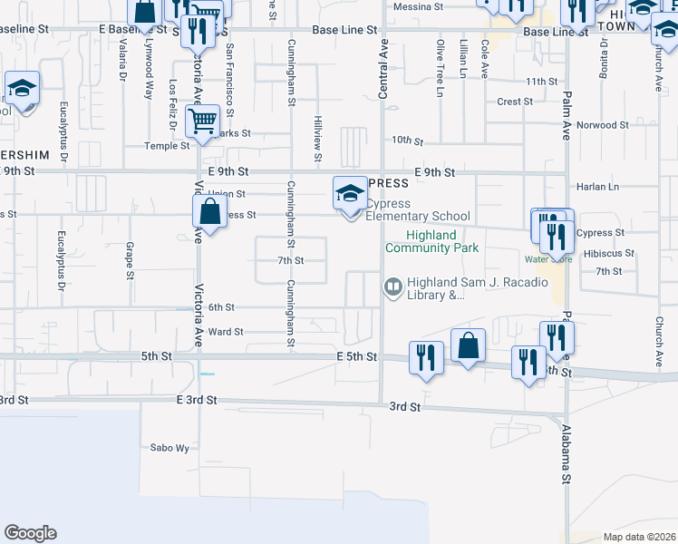 map of restaurants, bars, coffee shops, grocery stores, and more near 7828 Valmont Avenue in Highland