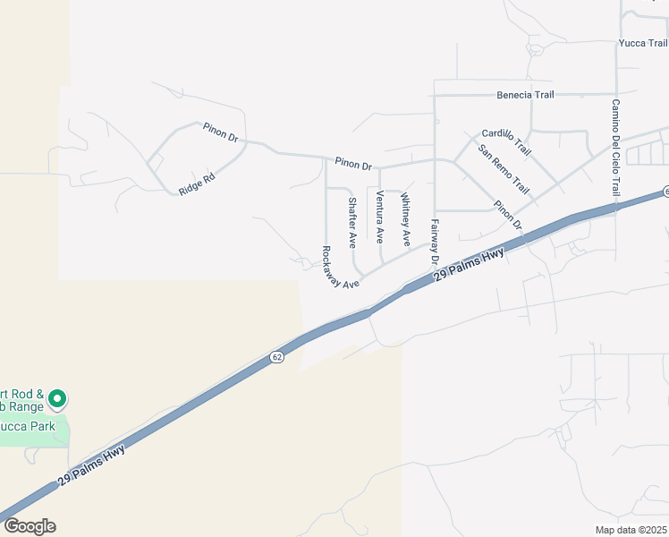 map of restaurants, bars, coffee shops, grocery stores, and more near 7587 Rockaway Avenue in Yucca Valley