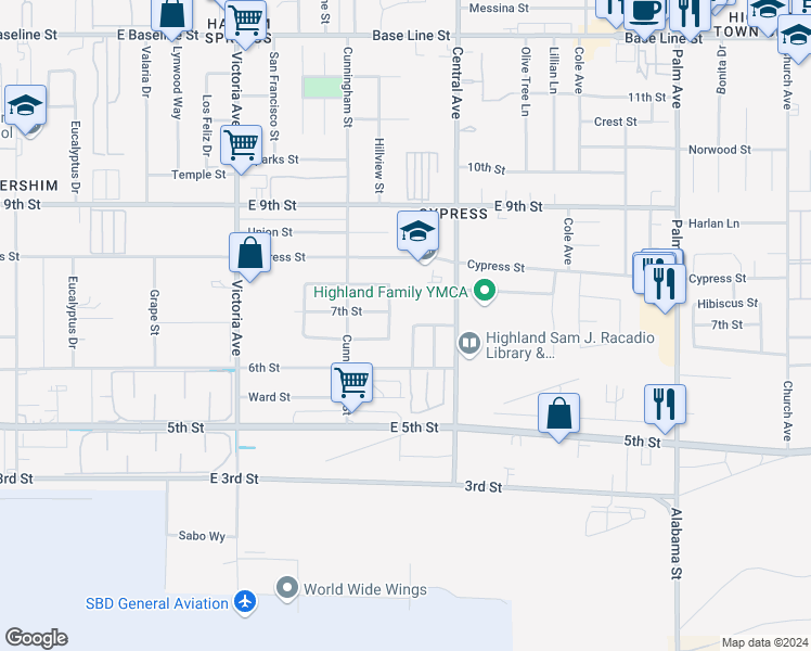 map of restaurants, bars, coffee shops, grocery stores, and more near 7828 Valmont Avenue in Highland