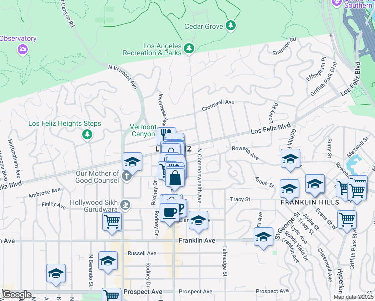 map of restaurants, bars, coffee shops, grocery stores, and more near 4434 Los Feliz Boulevard in Los Angeles