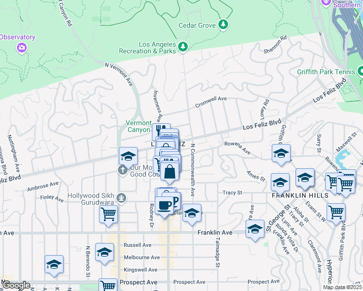 map of restaurants, bars, coffee shops, grocery stores, and more near 4434 Los Feliz Boulevard in Los Angeles