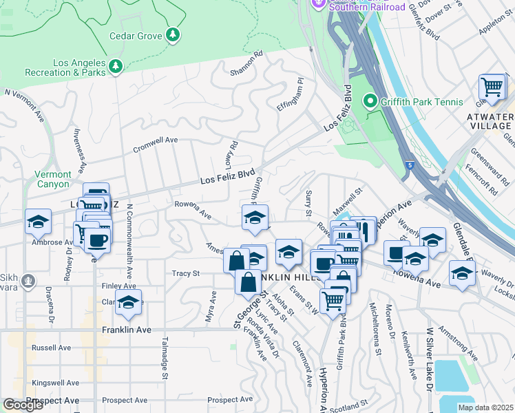 map of restaurants, bars, coffee shops, grocery stores, and more near 3355 Wood Terrace in Los Angeles