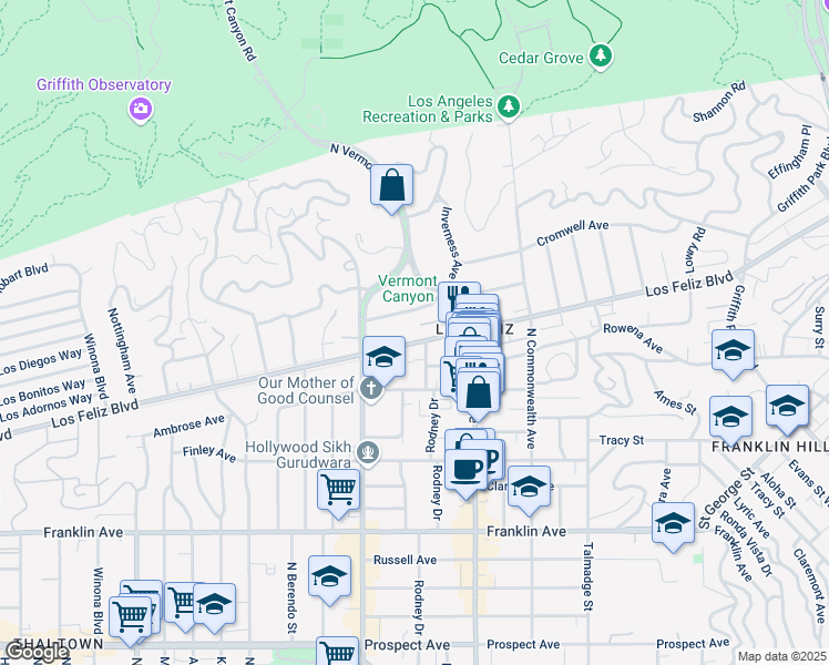 map of restaurants, bars, coffee shops, grocery stores, and more near 4609 Los Feliz Boulevard in Los Angeles