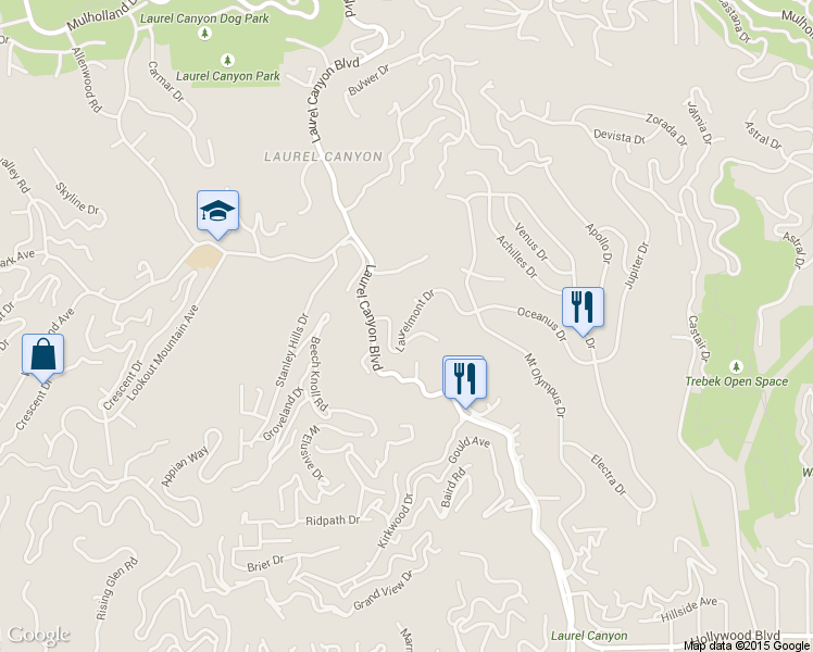 map of restaurants, bars, coffee shops, grocery stores, and more near 8159 Laurelmont Drive in West Hollywood