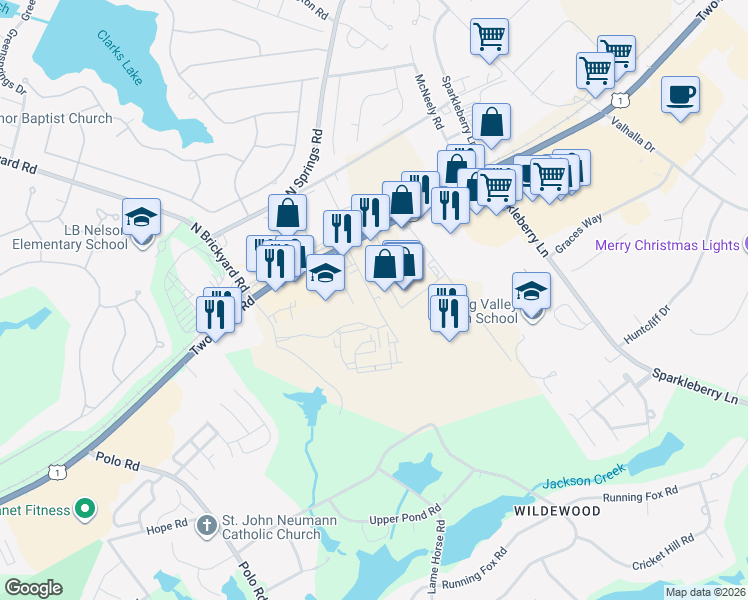 map of restaurants, bars, coffee shops, grocery stores, and more near 140 Wildewood Park Drive in Columbia
