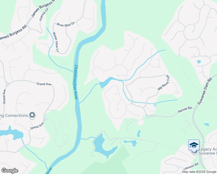 map of restaurants, bars, coffee shops, grocery stores, and more near 6099 Grand Loop Road in Sugar Hill