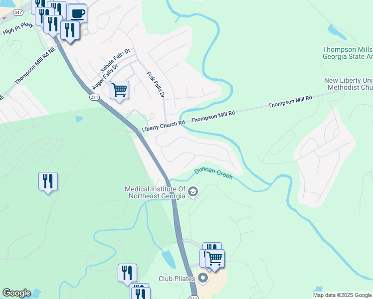 map of restaurants, bars, coffee shops, grocery stores, and more near 809 Sienna Valley Drive in Braselton