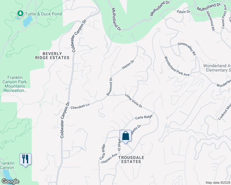 map of restaurants, bars, coffee shops, grocery stores, and more near 9353 Loma Vista Drive in Beverly Hills