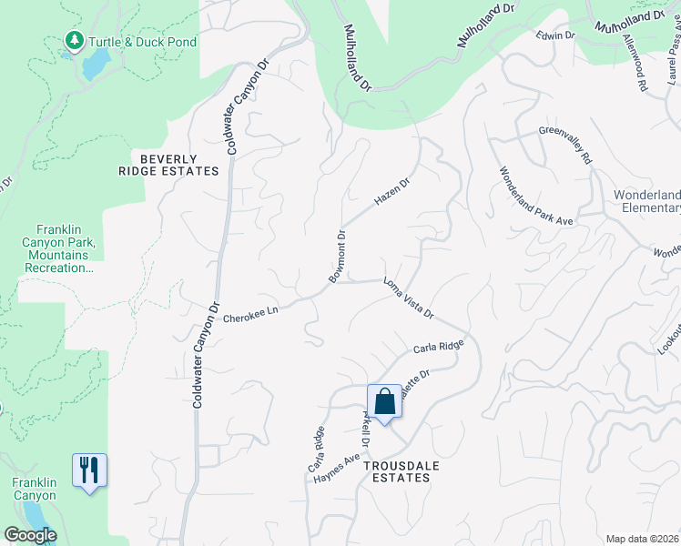 map of restaurants, bars, coffee shops, grocery stores, and more near 9353 Loma Vista Drive in Beverly Hills