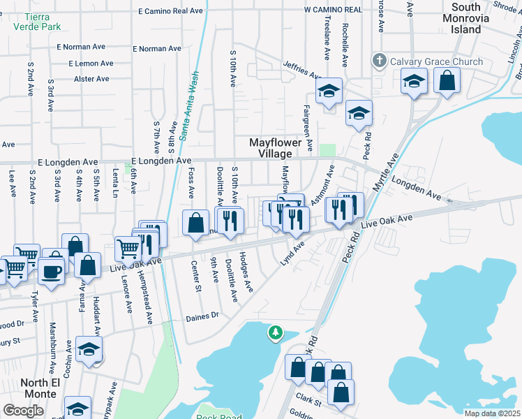 map of restaurants, bars, coffee shops, grocery stores, and more near 4241 Live Oak Avenue in Arcadia