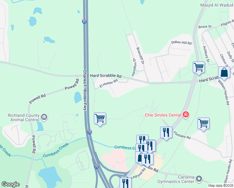 map of restaurants, bars, coffee shops, grocery stores, and more near 229 Alford Drive in Columbia