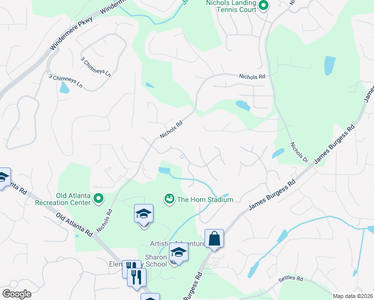 map of restaurants, bars, coffee shops, grocery stores, and more near 705 Summerwind Way in Suwanee