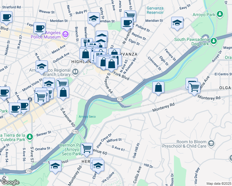 map of restaurants, bars, coffee shops, grocery stores, and more near 256 Thorne Street in Los Angeles
