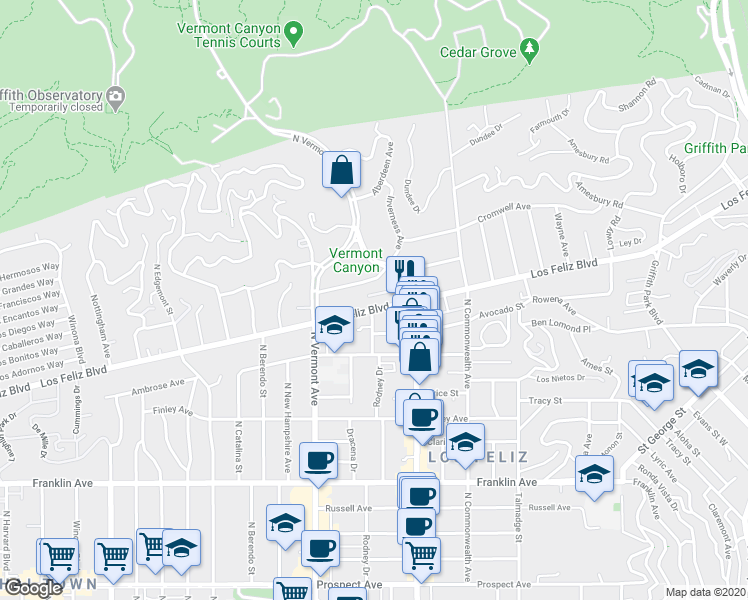 map of restaurants, bars, coffee shops, grocery stores, and more near 4609 Los Feliz Boulevard in Los Angeles